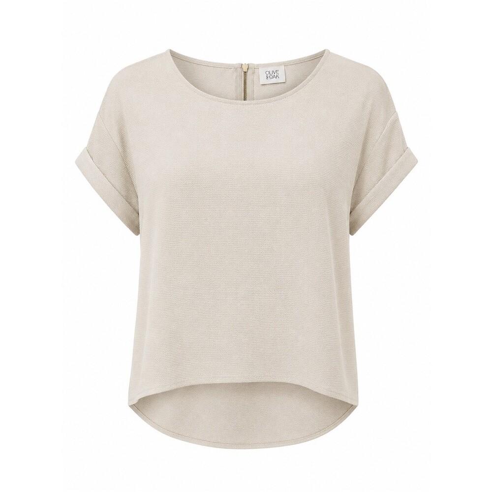 Olive & Oak Blouse Womens XL Ivory Textured Hi-Low Short Sleeve Back Zip